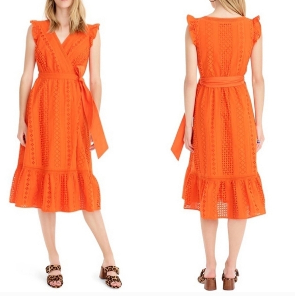 J Crew all over eyelet midi wrap dress resort orange - Picture 1 of 15